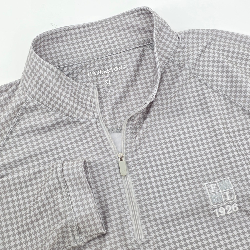 Harlestons Mens XL Tailored Fit Houndstooth Quarter Zip Pullover Grey Golf Top